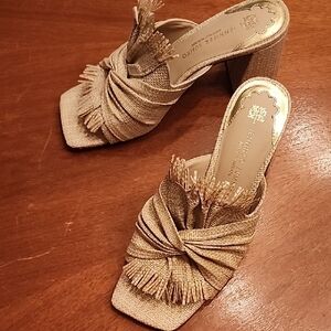 ANTONIO MELANI Cream Mules with High Heel and Decorative Ruffle